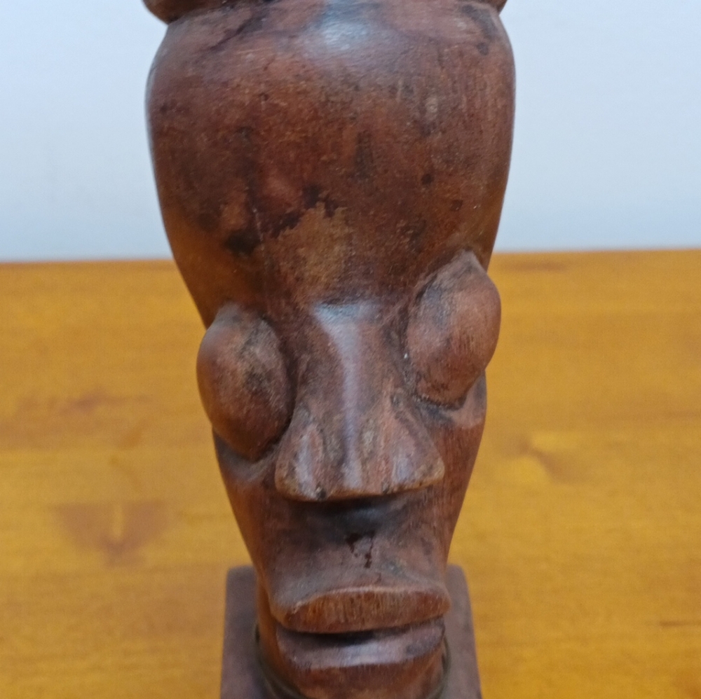 Vintage Wooden African Tribal Art Statue Bust Hand Carved Woman Head Carving 9in - Picture 3 of 9